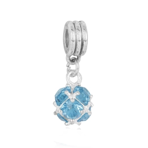 Blue starfish heart charm pendant in silver and blue zircon for DIY bracelets