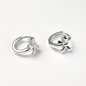 Minimalist 925 sterling silver bow knot hoop earrings for women on white background