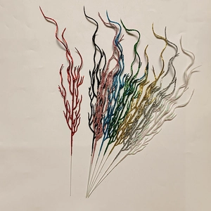 Close-up of assorted 45cm glitter curly branches in multiple vibrant festive colors