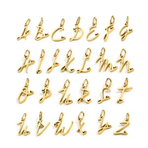Detailed set of 26 gold stainless steel alphabet pendants with heart shaped details