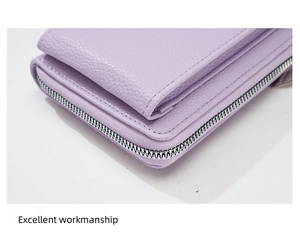 Macro shot of light purple lychee grain leather with high-quality silver zipper detail