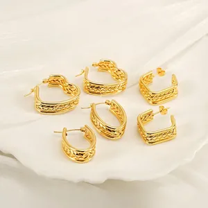 Boucles Oreilles Créoles Acier Inoxydable Texture Épi Blé Vintage Plaqué Or Cœur Forme Géométrique Pour Femme Bijoux