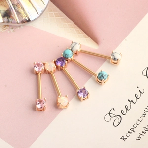 Rose gold stainless steel nipple rings with multi-color zircon heart stone settings