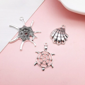 Mixed tibetan silver charms including starfish, shell and turtle for DIY jewelry making