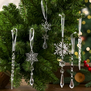 10-piece Christmas tree crystal hanging set with acrylic snowflakes and icicles decoration