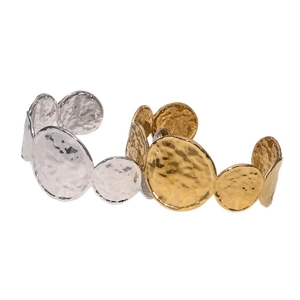 Classic 18k gold and silver hammered stainless steel open bracelets set in minimalist style