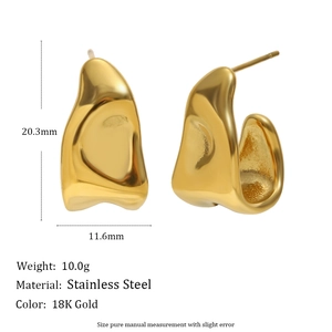 Irregular tin foil texture stainless steel hoop earrings in 18K gold plated finish