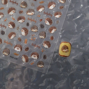 Autocollants 5D pour ongles motif hérisson avec feuilles d'automne, modèle FEB-930