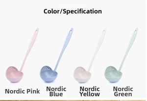 Detail view of multi-functional wheat straw soup spoons with side strainer holes in four colors
