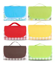 Picnic Blanket Waterproof Folding Portable Oxford Cloth Mat Outdoor Camping Moisture-Proof Handled Plaid Striped Floral