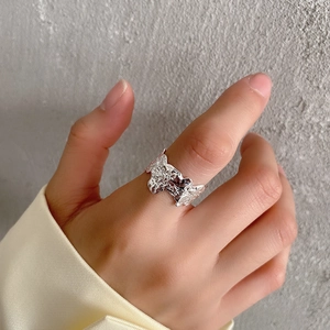 Irregular textured S925 sterling silver ring with liquid metal lava style for women