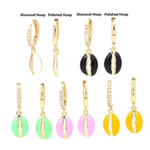 Colorful enamel shell drop earrings in retro ocean style with sparkly rhinestones