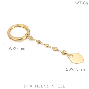 Detailed size specifications of the gold stainless steel heart keychain on white background