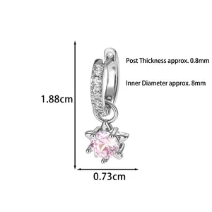 Star zircon pendant hoop earrings with 1.88cm height and pink center stone