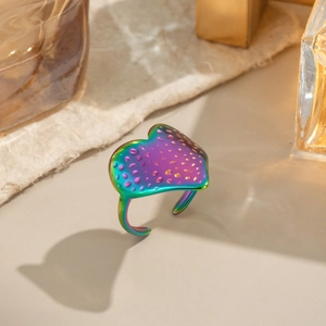 Bague champignon irisante avec texture à pois et placage coloré, taille ajustable