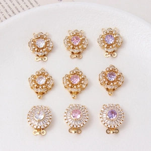 Set of nine 14K gold plated flower pearl clasps with zircon stones for jewelry making