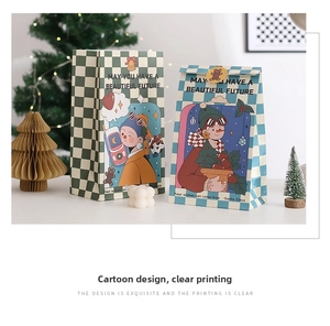 Christmas gift bags with vintage patterns and girl illustrations for holiday treats