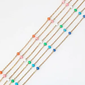 Stainless Steel Beaded Chain For DIY Jewelry Making Colorful Enamel Beads Necklace Bracelet Link Components Trendy Accessory