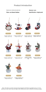 Detailed catalog of painted resin Christmas ornaments featuring Santa and rocking horse