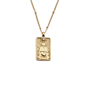 Collier plaqué or avec pendentif scarabée ailé et chaîne à billes pour femmes