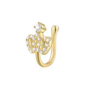 Detailed close-up of S925 silver crown nose cuff with gold plating and sparkling zircons