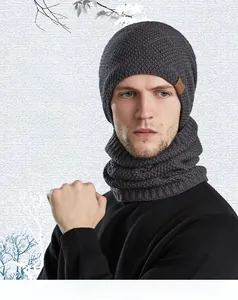 Winter thermal set featuring a thick knit beanie and neck gaiter on a male model