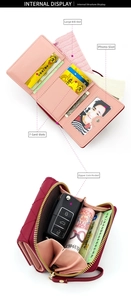 Interior layout of wine red bifold wallet showing card slots and zipper coin pocket