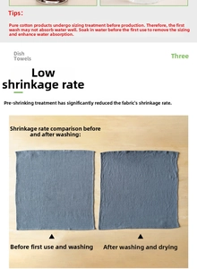 Detailed comparison of pre-shrunk cotton waffle dish towels showing low shrinkage rate