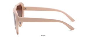 Side view of heart-shaped sunglasses featuring peach frames and tan polarized lenses