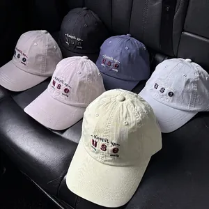 Washed Cotton Baseball Cap Letter Embroidery Soft Top Sunshade Adjustable Hat For Men Women Casual Outdoor Style