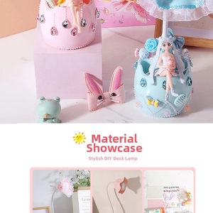 Kit materiali dettagliato per lampada floreale fai da te con colla e figurine di ragazza