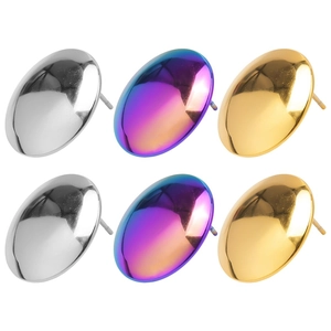 Polished stainless steel round stud earrings in silver, gold, and rainbow mirror finishes