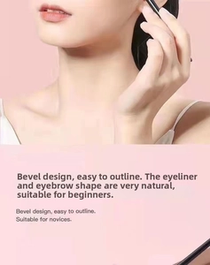 Macro view of angled eyeliner brush head with synthetic bristles for precise makeup application