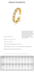 Detailed size chart for the minimalist gold 925 sterling silver ring with measurements