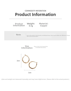 Size chart for gold hoop earrings showing 3cm diameter and 5.1g weight specifications