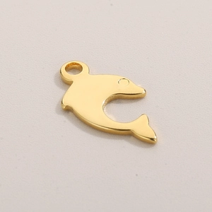 Minimalist DIY stainless steel dolphin pendant with golden finish and connector ring