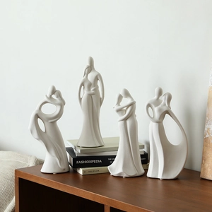 Ceramic Couple Figurine Abstract Sculpture Nordic Minimalist Matte White Home Decor Ornament Wedding Gift