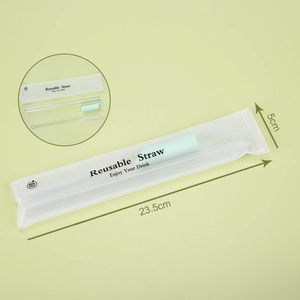 Reusable 1.2cm Tritan telescopic straw set with silicone tip, brush and pouch