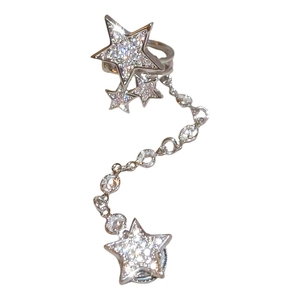 Silver magnetic star ear cuff earrings with sparkling zircon crystals and delicate chains