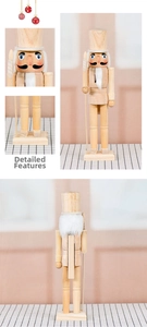 Detailed views of 38cm unpainted wooden nutcracker soldier with hat and spear