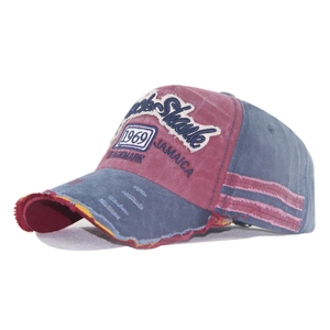 Vintage distressed baseball cap with Shark 1969 embroidery and burgundy blue contrast