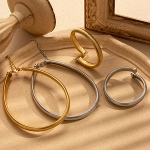 Minimalist Stainless Steel Jewelry For Women Gold Silver Electroplated Tubogas Spring Bangle Open Bracelet Snake Chain Choker Necklace