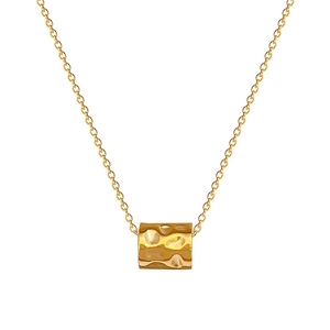 Minimalist gold titanium steel necklace with a cylindrical textured pendant for women