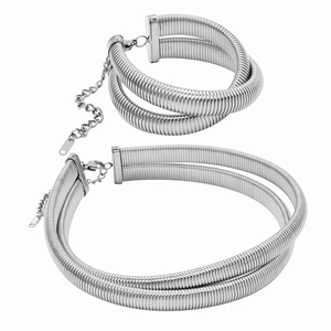 Silver stainless steel snake chain jewelry set with double layer necklace and bracelet
