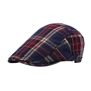 Béret classique à carreaux style britannique rouge et bleu avec boucle de réglage