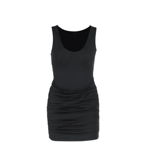 Slim fit black sleeveless mini dress with stylish ruched detailing for women