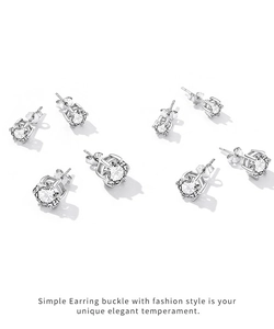 Macro shot of S925 sterling silver stud earrings with six-prong set cubic zirconia