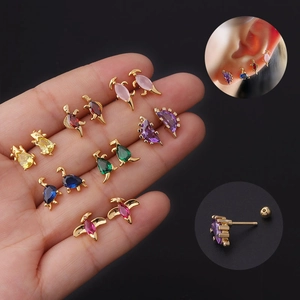 Dinosaurier Knorpel Ohrring Stecker Edelstahl Schraubverschluss Kupfer Zirkon Tier Piercing Schmuck