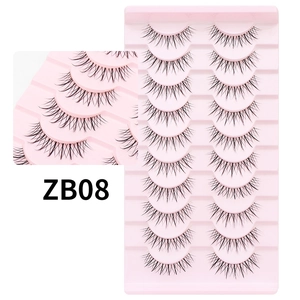 Macro detail of ZB08 natural cross fake eyelashes with soft fishline stems in a 20-pair set
