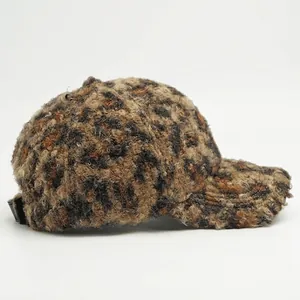 Women's leopard print teddy fleece baseball cap with curved brim for autumn winter warmth